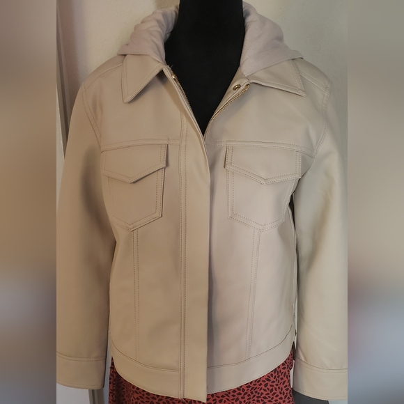 Marc New York Latte Color Vegan Leather Jacket With Hoodie - Picture 4 of 11